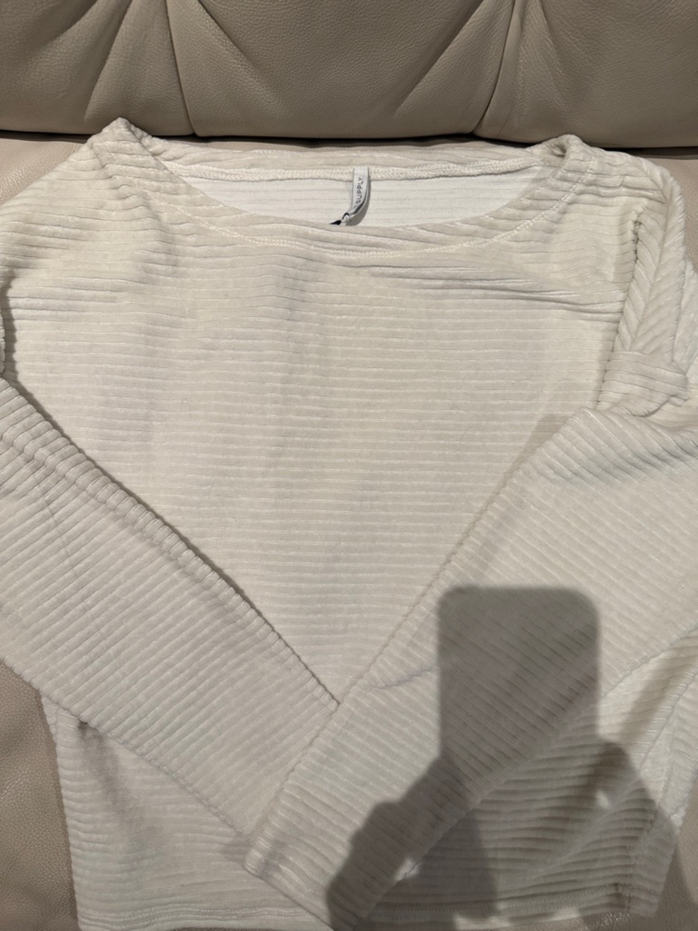 Z Supply Cream Ribbed Crew Neck Sweater